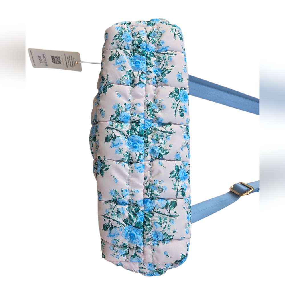 Urban Expressions Blue Floral Quilted Puffer Satchel Bag Convert To Crossbody - Picture 3 of 5